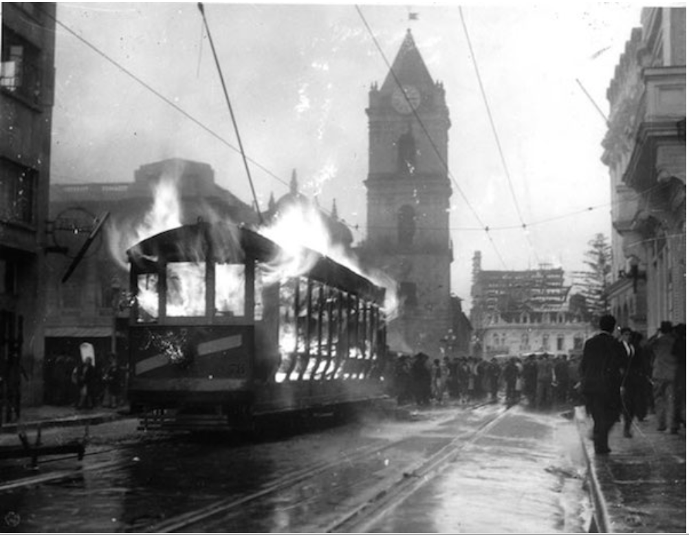 Bogota's tram burning (April, 9th 1948)