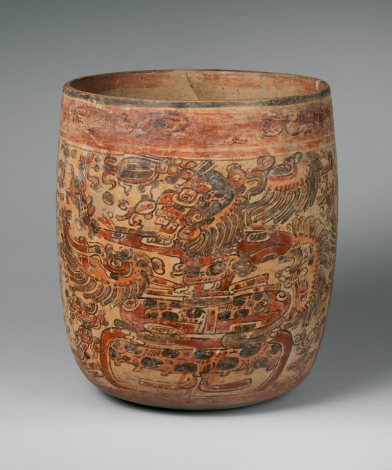 Ancient Mayan Vessel Depicting Seated Dieties