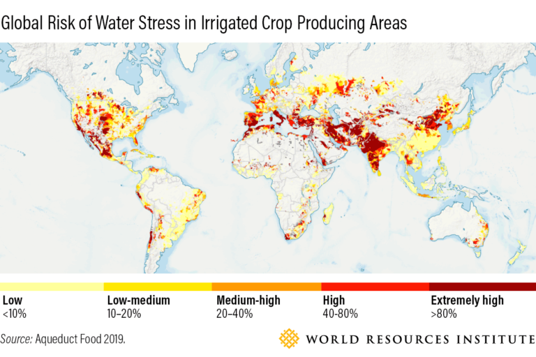 Graphic showing the risk of water stress in irrigated crop producing areas.