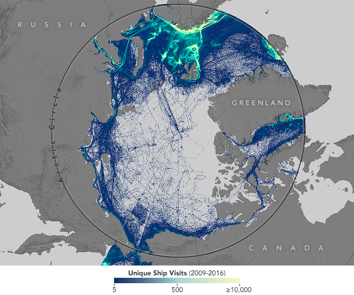 Arctic shipping traffic map