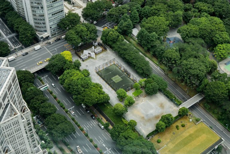 Aerial view of green space in Tokyo, Japan