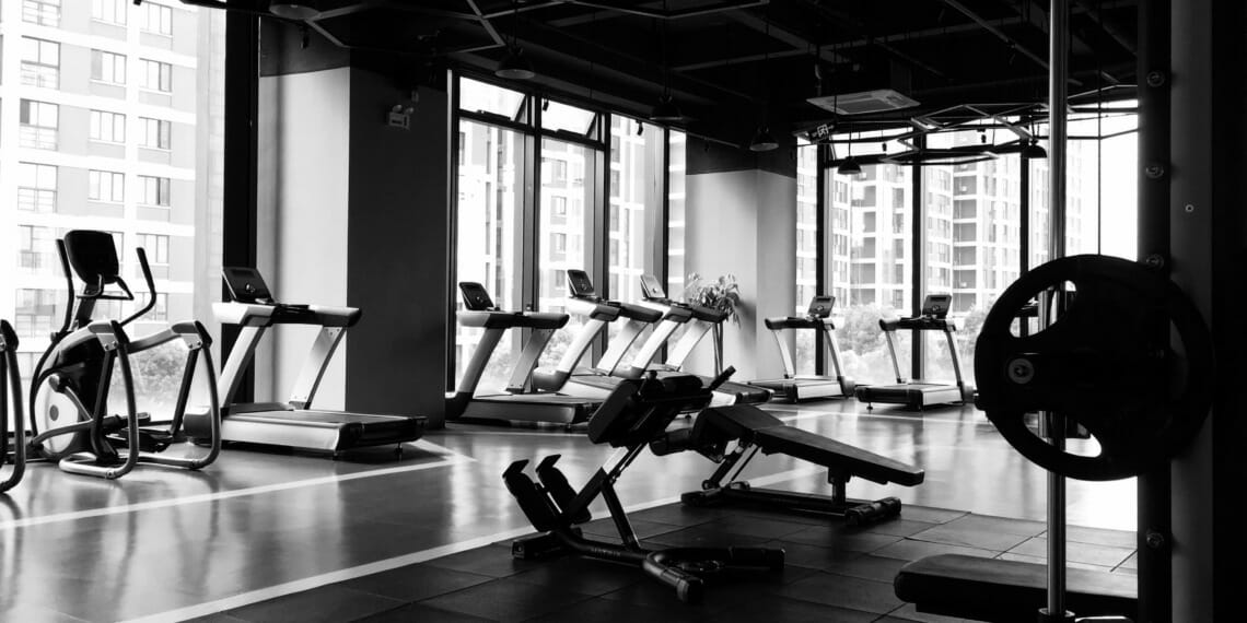 At the gym, fitness with rowers