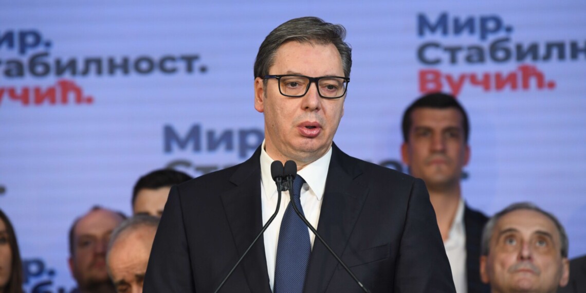 In the Photo: Serbian President Aleksandar Vučić announcing victory at the 2022 Serbian presidential election, Belgrade, Serbia, April 3, 2022. Photo Credit: Goran Srdanov / Nova