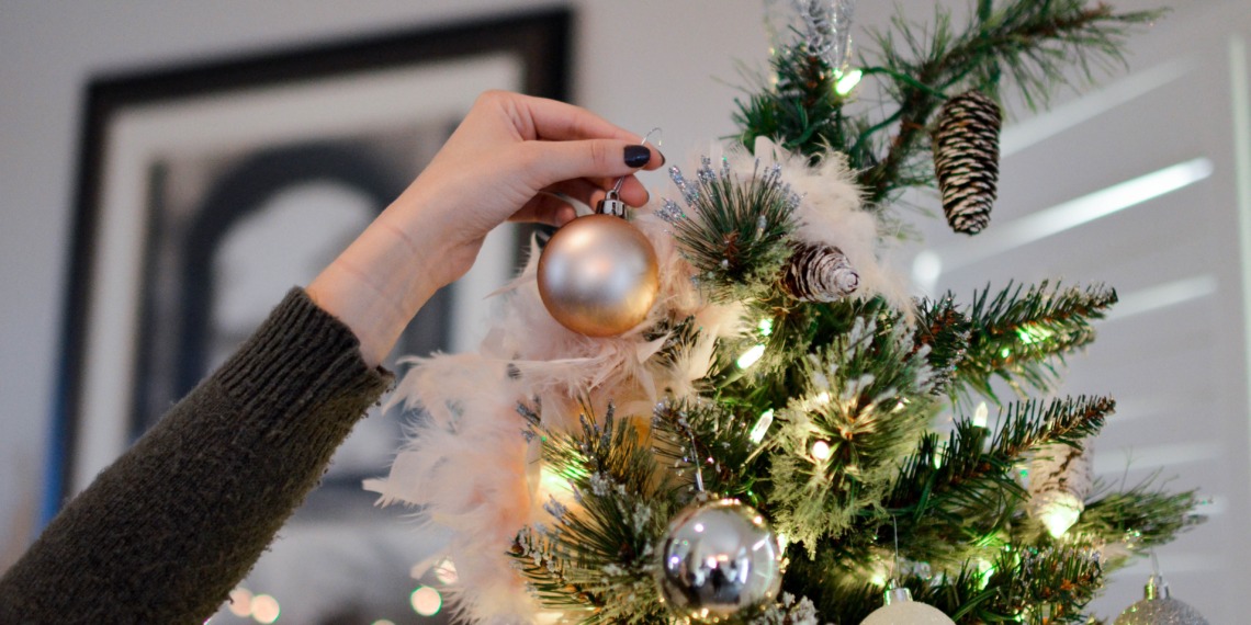 eco friendly Christmas decorations on plastic Christmas tree