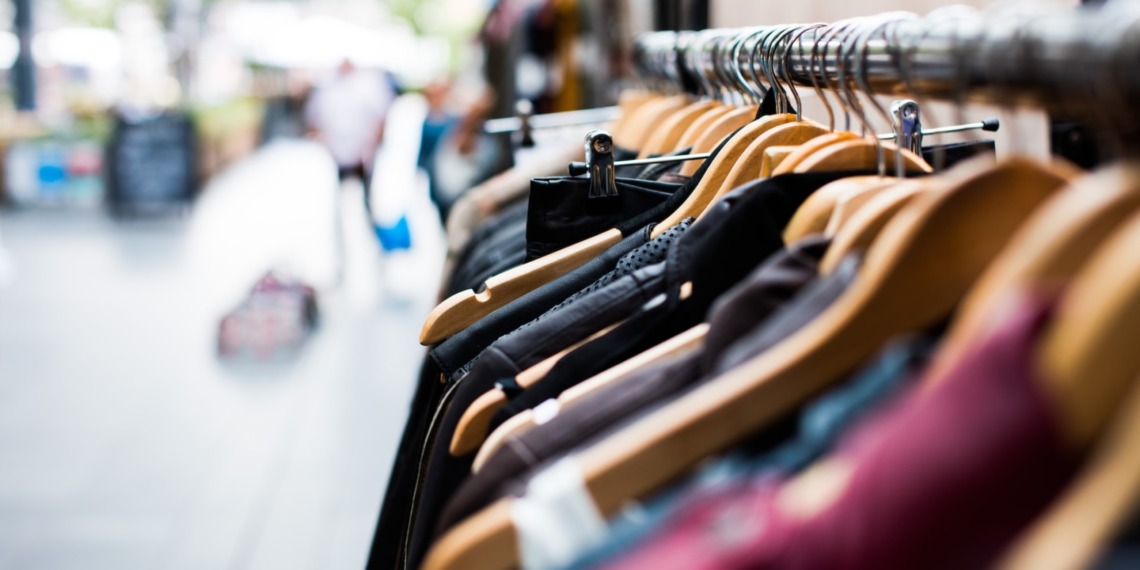 Clothes displayed outside a shop.