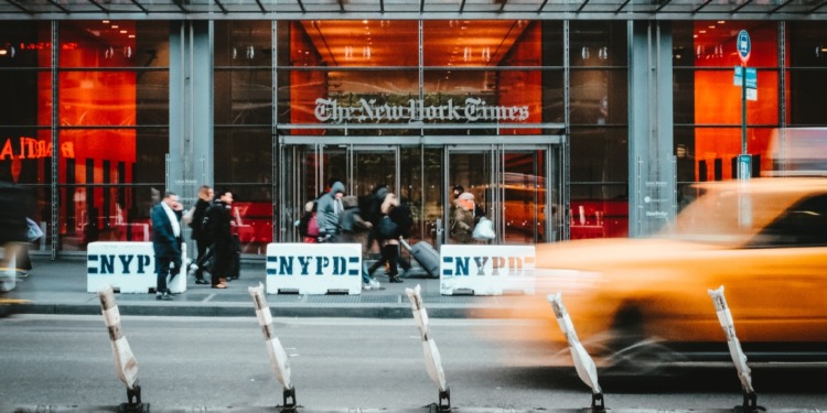 a picture of the entrance to the New York Times
