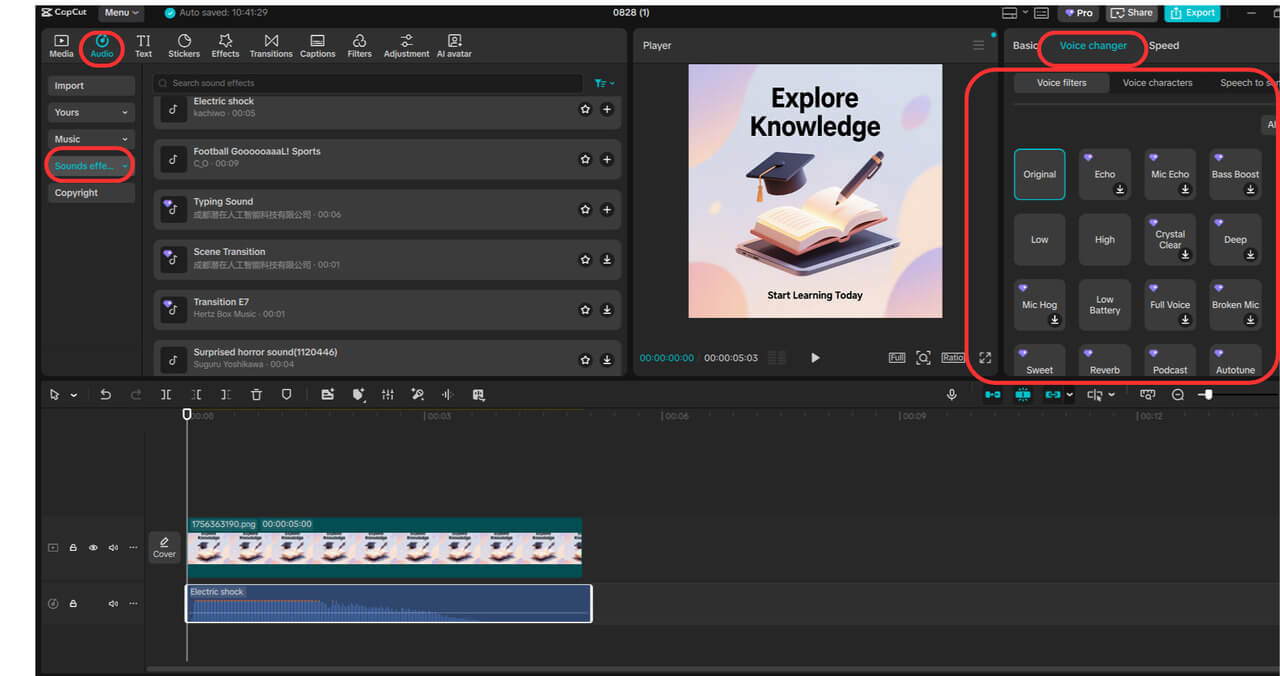 CapCut Desktop Editor with the voice changer