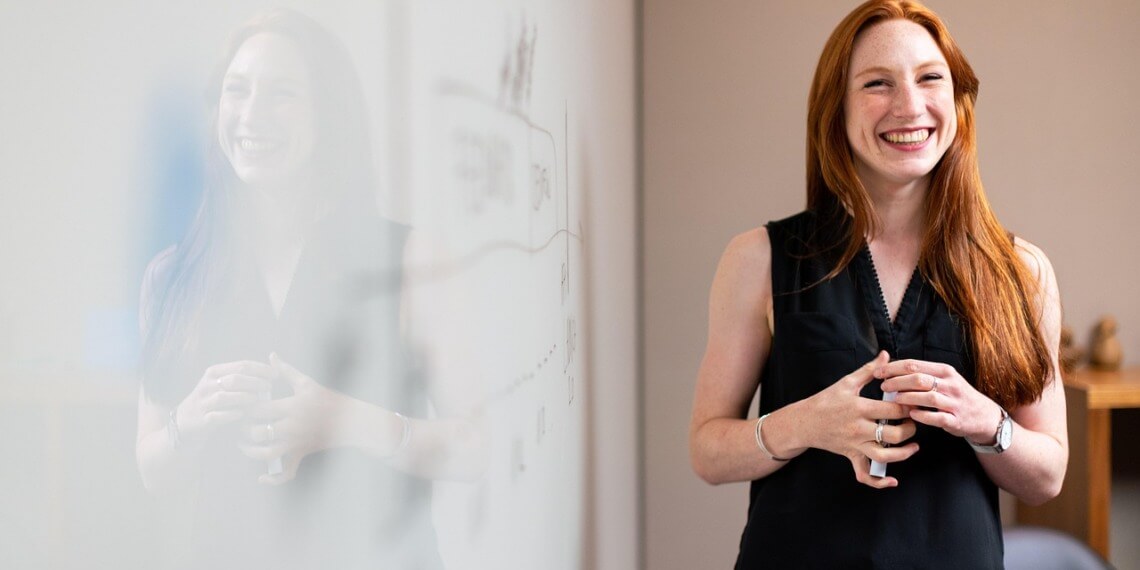 Woman pitching for a job