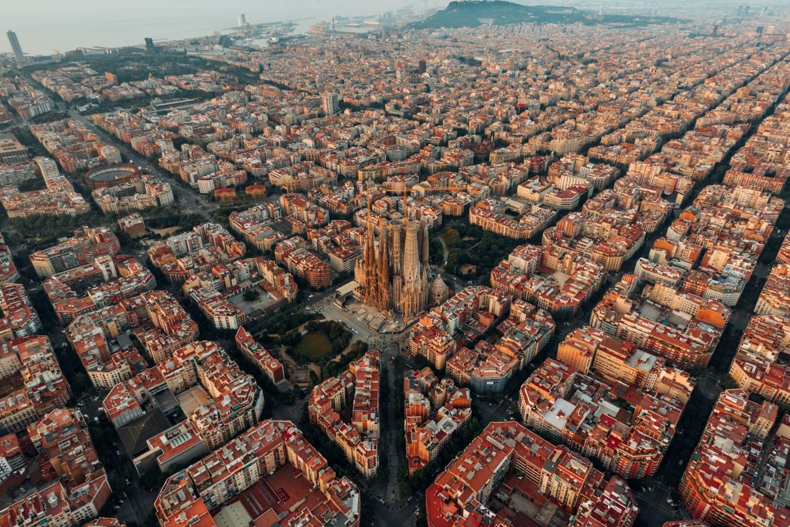 An aerial view of Barcelona, Spain. 