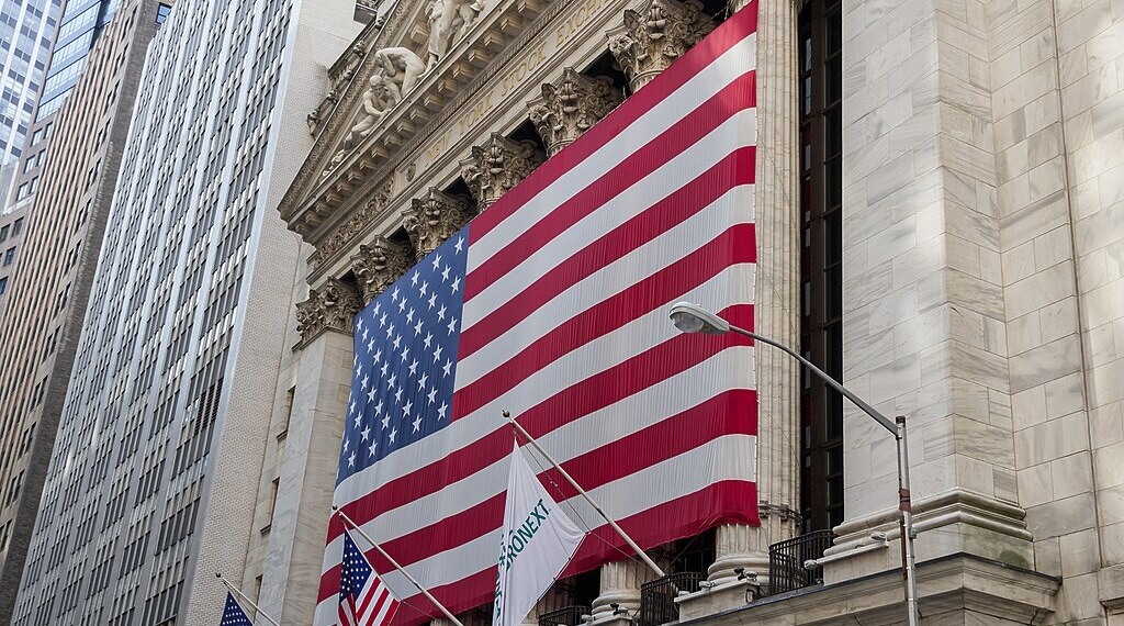 Wall Street With An American Flag