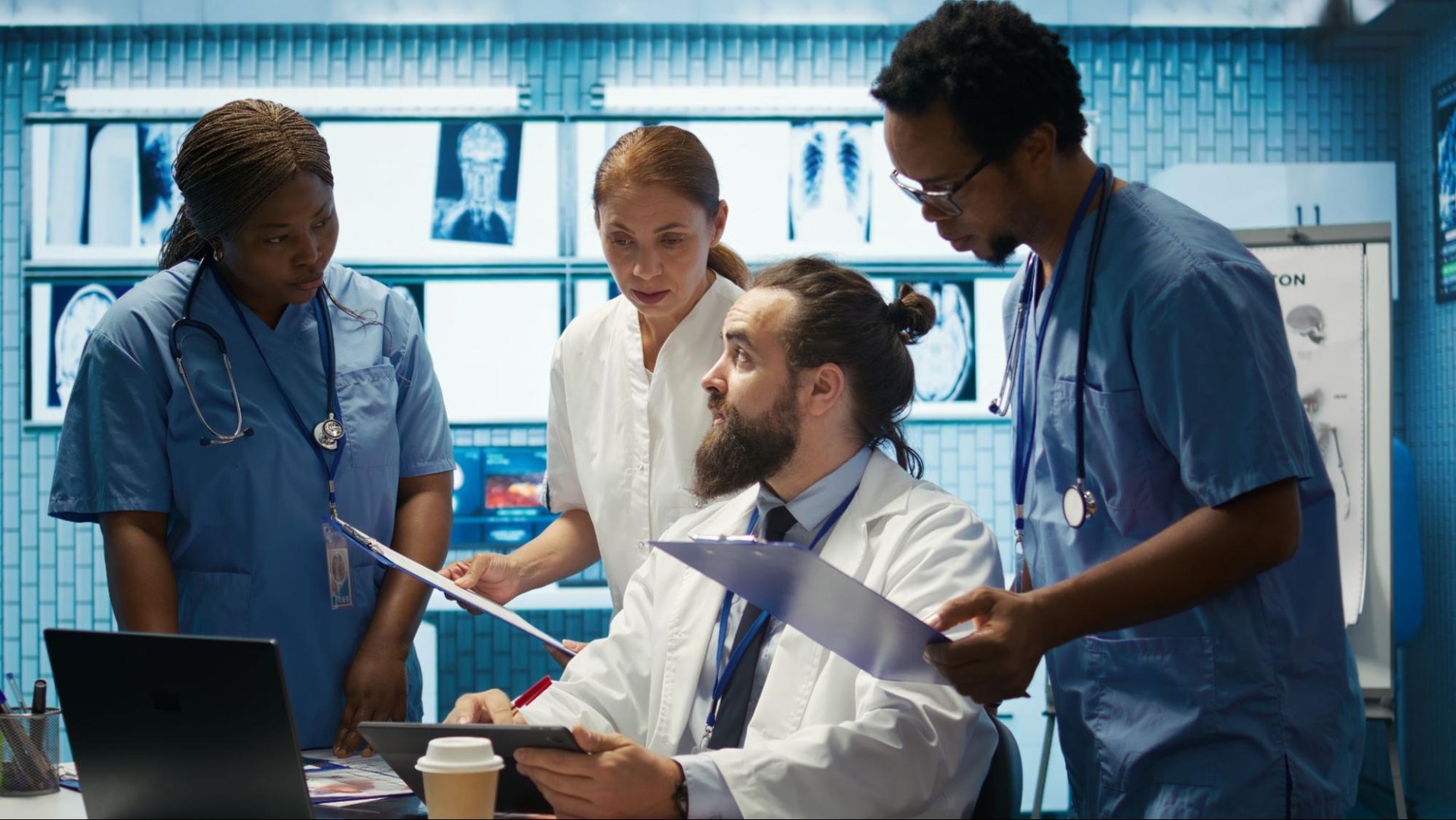 Health Challenges with Smarter Education and Training - Trainees consulting their peer.