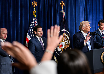 President Donald Trump delivers remarks at a press conference at Mar-a-Lago in Palm Beach, Florida, following Operation Absolute Resolve in Venezuela