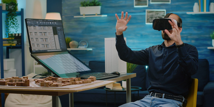 Man testing AR visualization tool