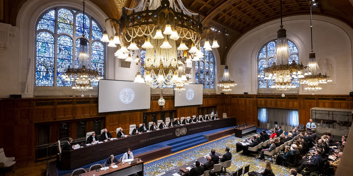 The International Court of Justice (ICJ), the principal judicial organ of the UN, delivers its judgment on the preliminary objections raised by the Russian Federation in the case concerning Allegations of Genocide under the Convention on the Prevention and Punishment of the Crime of Genocide (Ukraine v. Russian Federation: 32 States intervening) at the Peace Palace in The Hague, the seat of the Court, Feb. 2, 2024, Photo Credit: International Court of Justice.