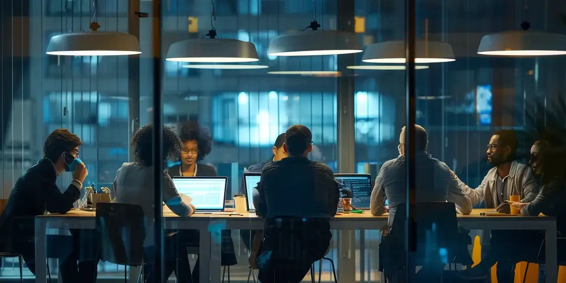 Jira Cloud Connector business users in a meeting room.