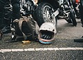Helmet on the pavement after a motorcycle accident