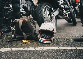 Helmet on the pavement after a motorcycle accident