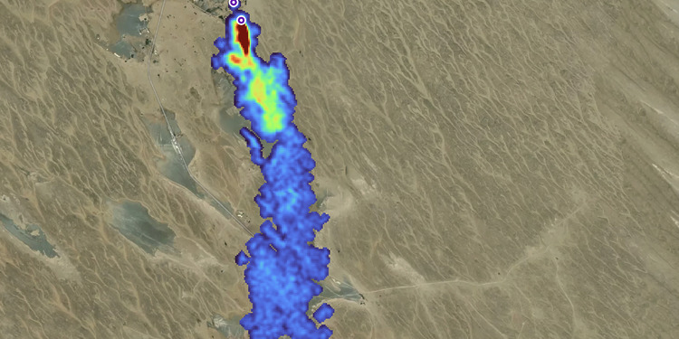 Satellite image of Turkmenistan methane plume