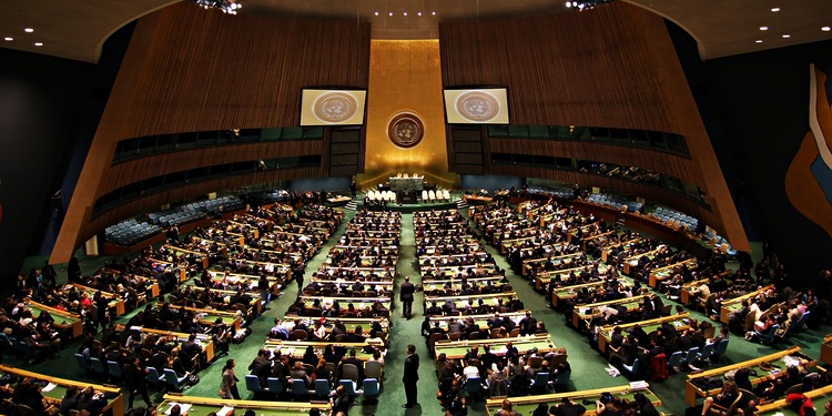 United Nations General Assembly Hall in the UN Headquarters, New York, U.S., April 2011. Photo Credit: 	Basil D Soufi.