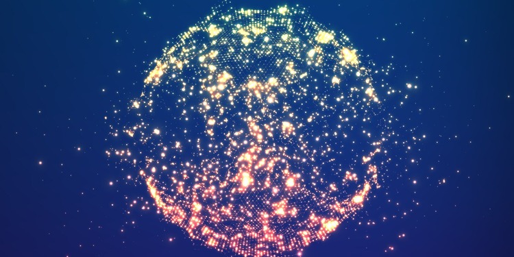 Abstract drawing of the world using block that move outwards in space.