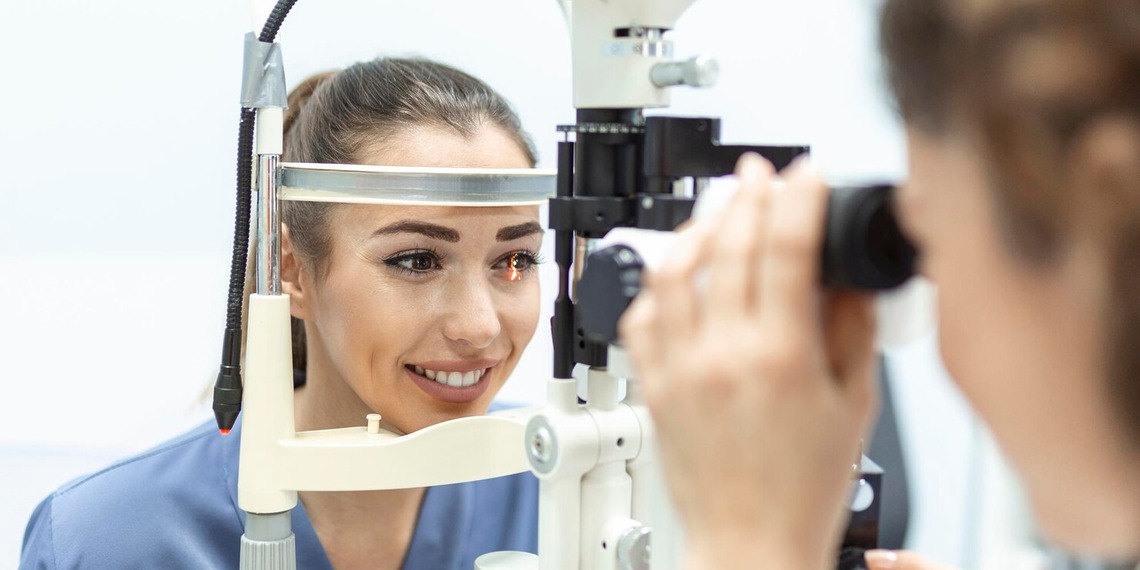 A woman getting her vision health checked.