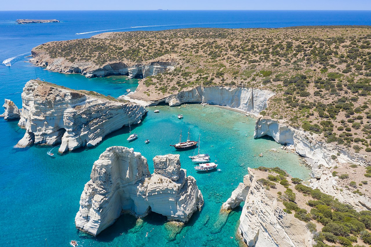 Cliffs and rock formations at Kleftiko on Milos Island Greece