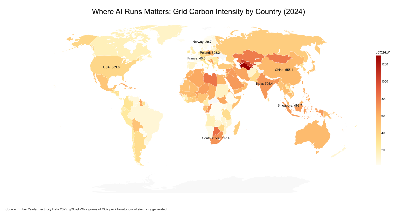 AI Carbon Footprint mapped using grid intensity