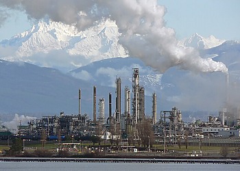 Japan steel factory steam emissions affected by energy shortages and Middle East oil supply disruption