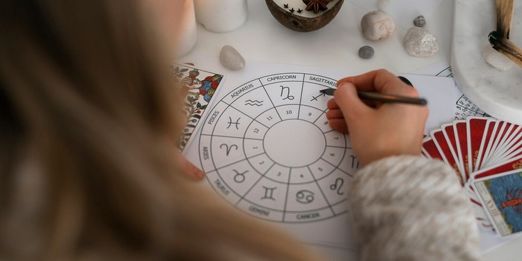 High angle of a Woman creating a birth charts