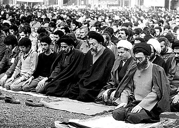 Senior Iranian leaders including the late supreme leader Ayatollah Ali Khamenei at a Friday prayer
