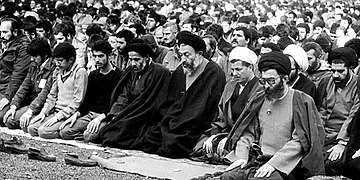 Senior Iranian leaders including the late supreme leader Ayatollah Ali Khamenei at a Friday prayer