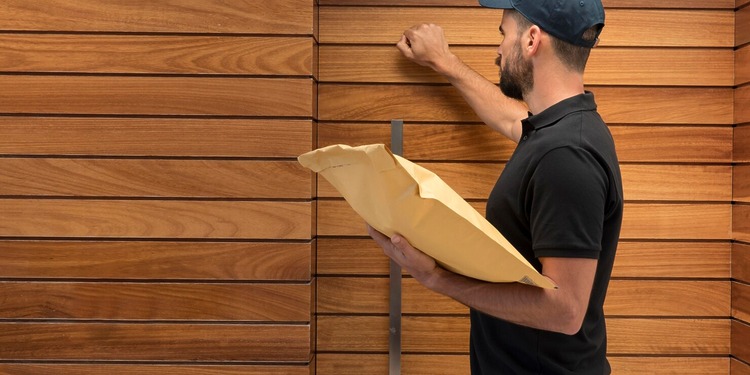 Post man knocking on Chemical-Free Timber Cladding