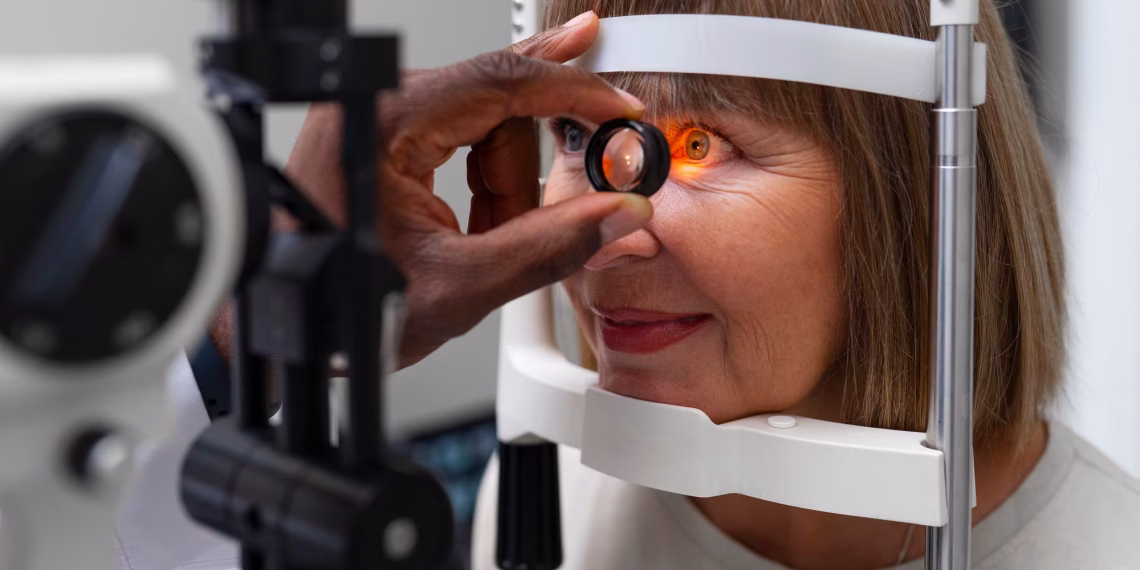 A woman receiving a consultancy on her glaucoma.