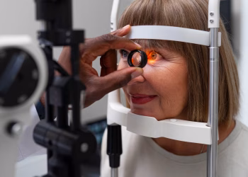 A woman receiving a consultancy on her glaucoma.