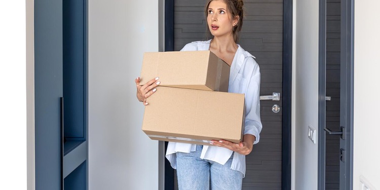 woman holding moving boxes