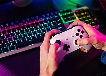 a gamer testing the video game he built