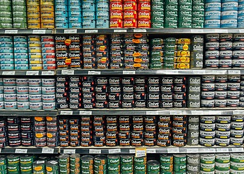 Tuna cans in a supermarket