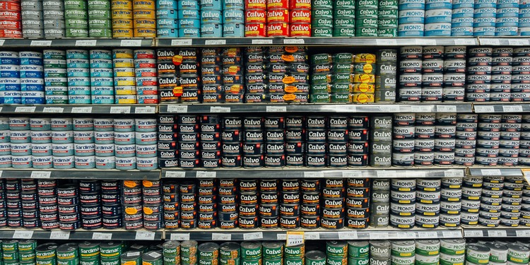 Tuna cans in a supermarket