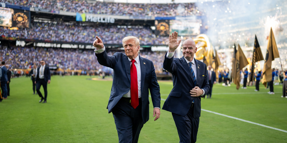 President Donald Trump and First Lady Melania Trump attend the FIFA World Cup Final soccer match between Chelsea Football Club and Paris Saint-Germain, Sunday, July 13, 2025, at MetLife Stadium in East Rutherford, New Jersey. (Official White House Photo by Daniel Torok)