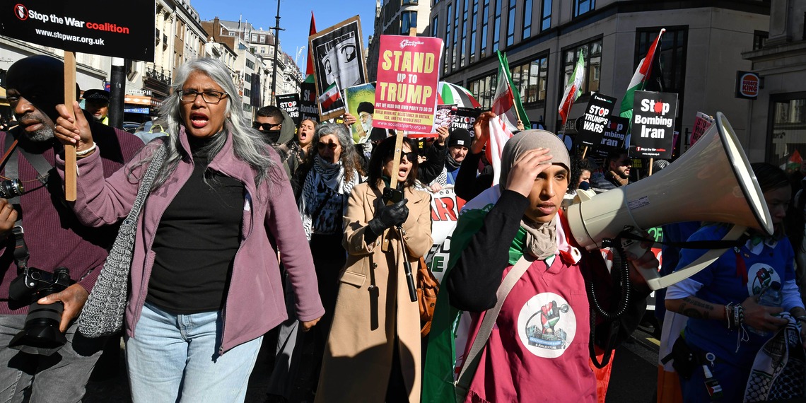 Anti-Iran War protest, London, United Kingdom, March 2026.