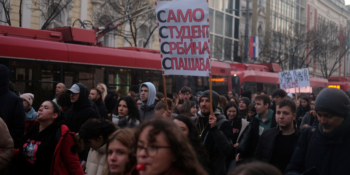 A march during the general strike in Belgrade