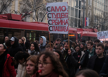 A march during the general strike in Belgrade