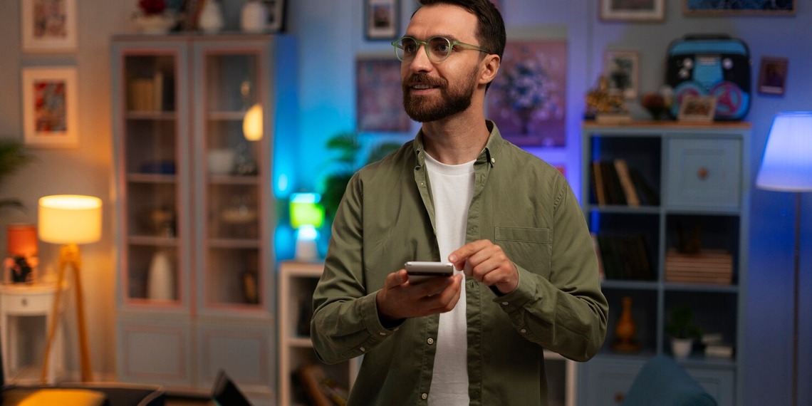 Man checking his room electrical appliances and lights