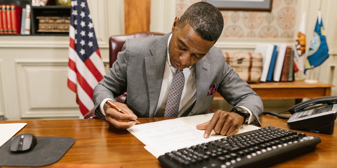 Criminal Defense Lawyer at his desk