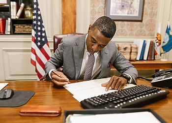 Criminal Defense Lawyer at his desk