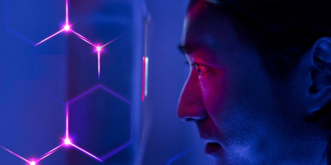 Man looking into AI machine