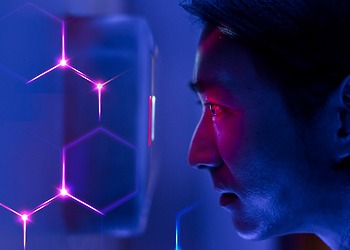 Man looking into AI machine