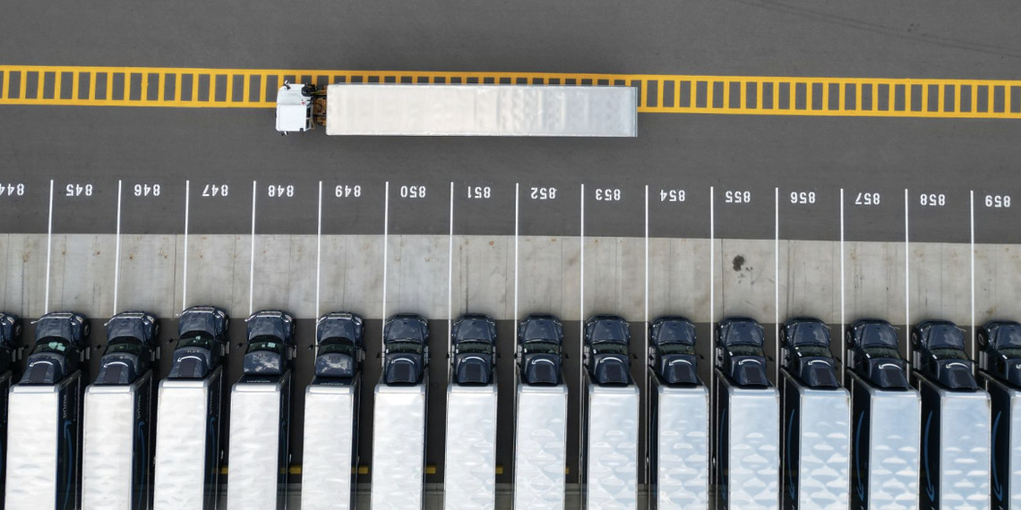 Delivery trucks at loading site