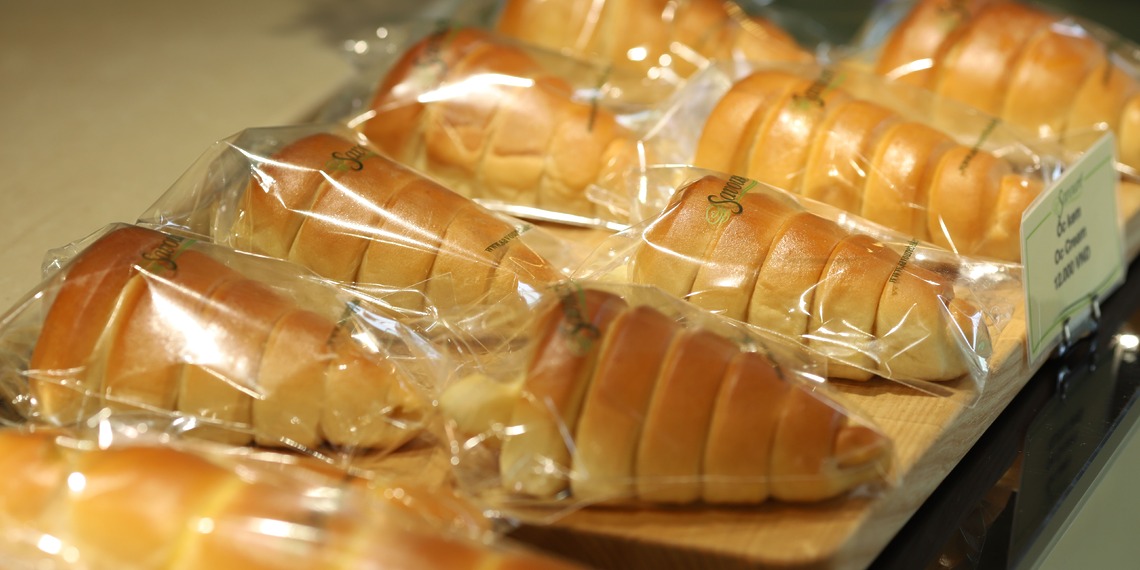 Croissants wrapped in polypropylene bags