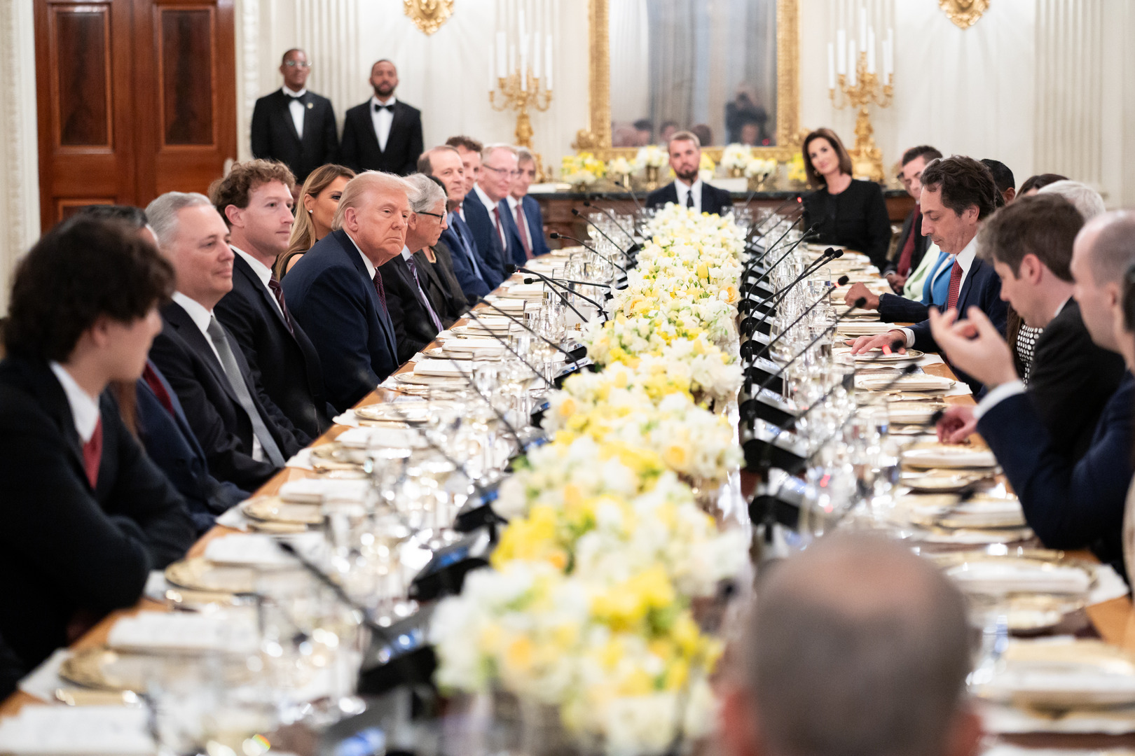 President Donald Trump and First Lady Melania Trump host business and technology leaders for a dinner in State Dining Room at the White House